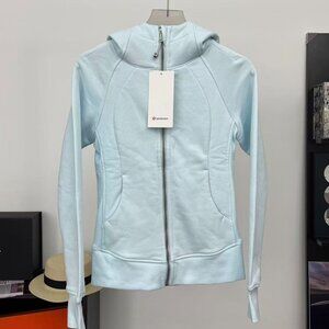 Lululemon Light Blue Hooded Zip-Up Jacket, Casual Sporty Style, Size S.
